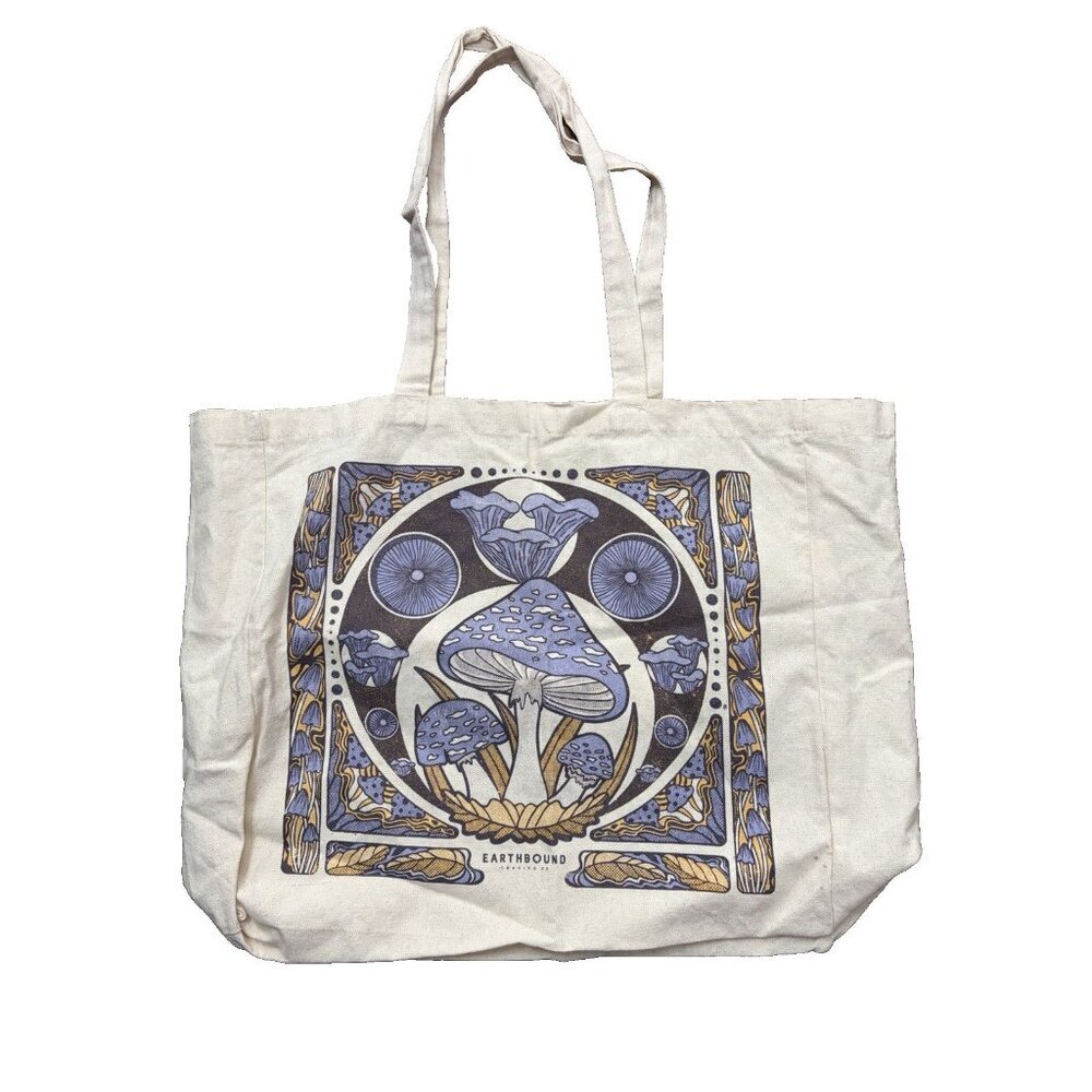 Earthbound Trading Co. Canvas Cotton Tote Farm Market Bag Mushroom psychedelic